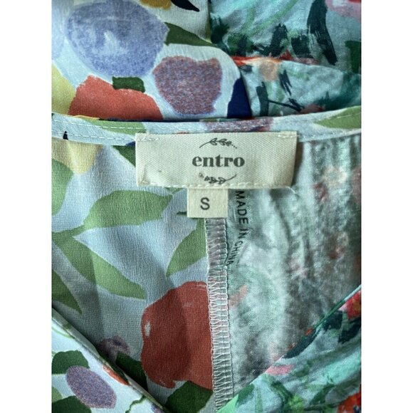 Entro Size Small Floral Top Mixed Print Faux Wrap Short Sleeve V-Neck Colorful A - Picture 12 of 12
